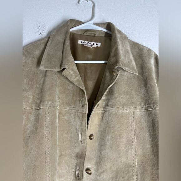 Vintage AMI Tan Genuine Suede Leather Button Up Jacket Size XL - Picture 3 of 9